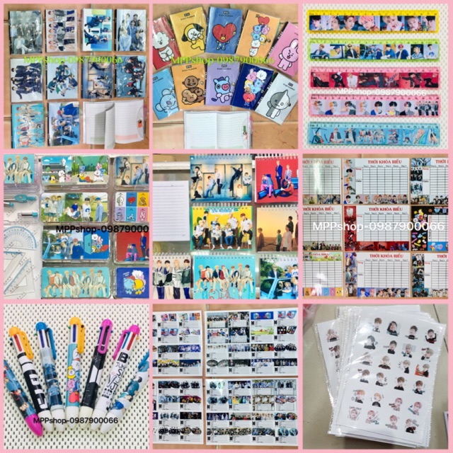 BTS : 2 sổ BTS,1 sổ lò xo ,1 thước,1 bộ compa,1 thời khoá biểu,1 bút,16 nhãn vở,1 bảng sticker