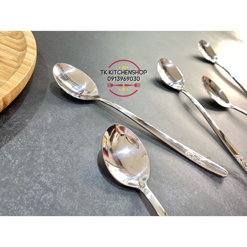 Thìa inox ăn bột dài 17x3.3cm, ăn cháo cho trẻ em,thìa inox dập hình con thỏ đáng yêu cho trẻ,thìa inox cán dài ăn cháo