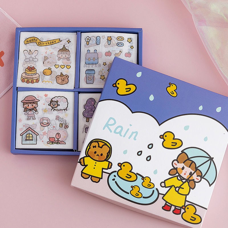 Hộp 100 miếng dán trang trí họa tiết, sticker dán hoạt hình