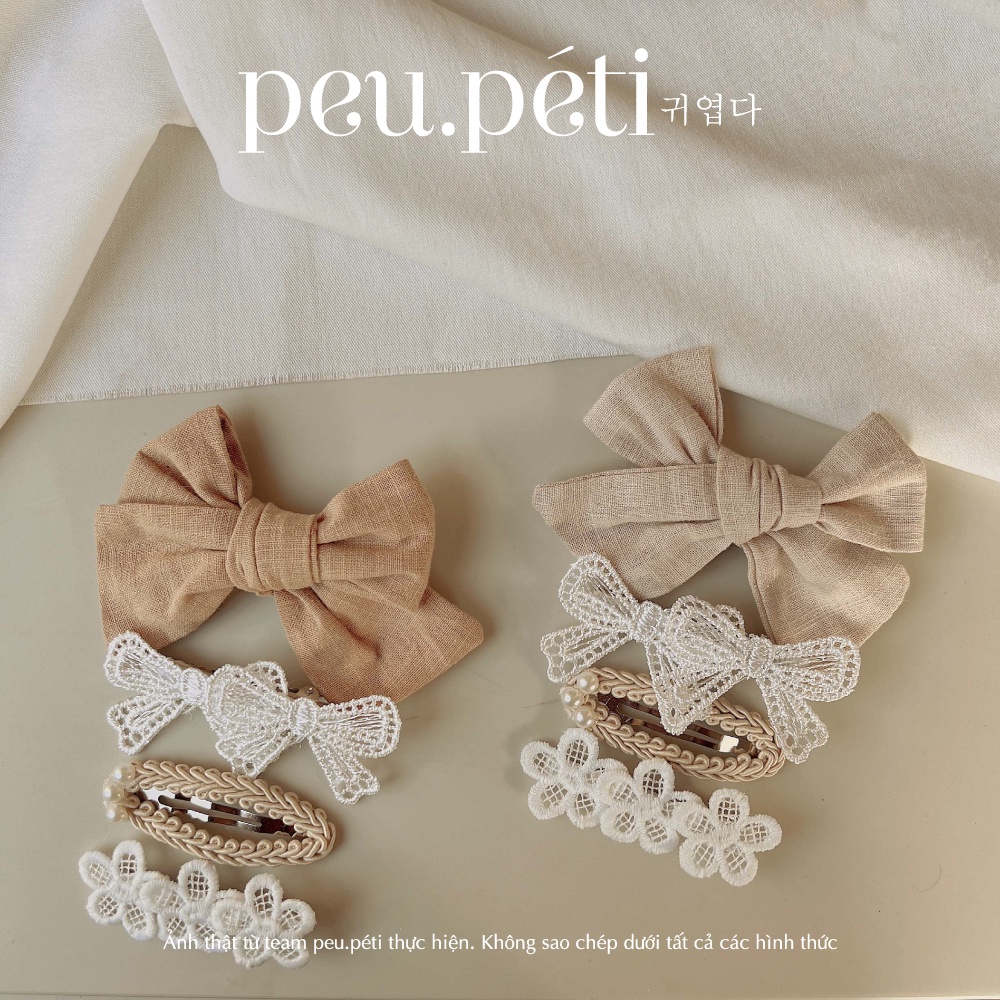 Set 4 kẹp tóc style Hàn Quốc tone màu Vintage cho bé- peu.péti