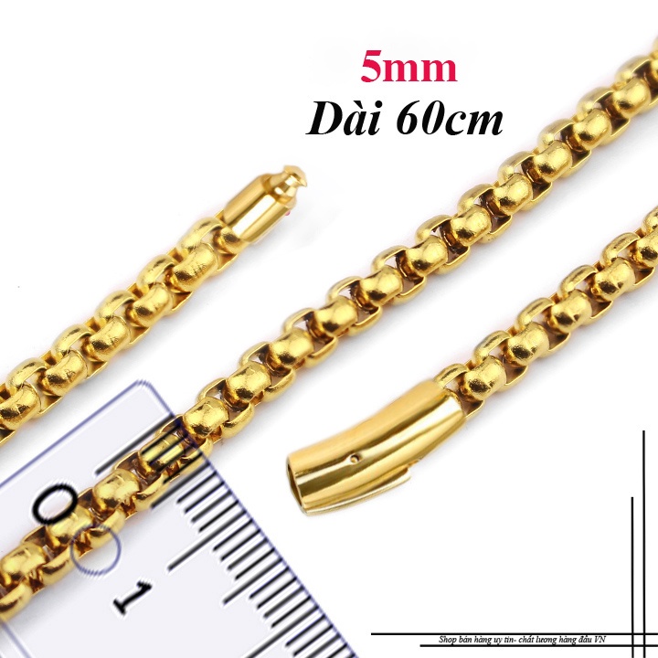 Dây chuyền nam  khóa vip kiểu bông dừa khít 5mm mạ vàng siêu đẹp, bền màu, thể hiện đẳng cấp phái mạnh