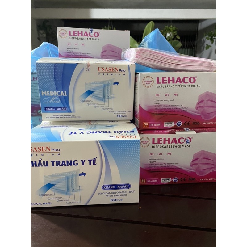 khẩu trang y tế lehaco/usasen 4lớp kháng khuẩn, hàng cao cấp có dập logo