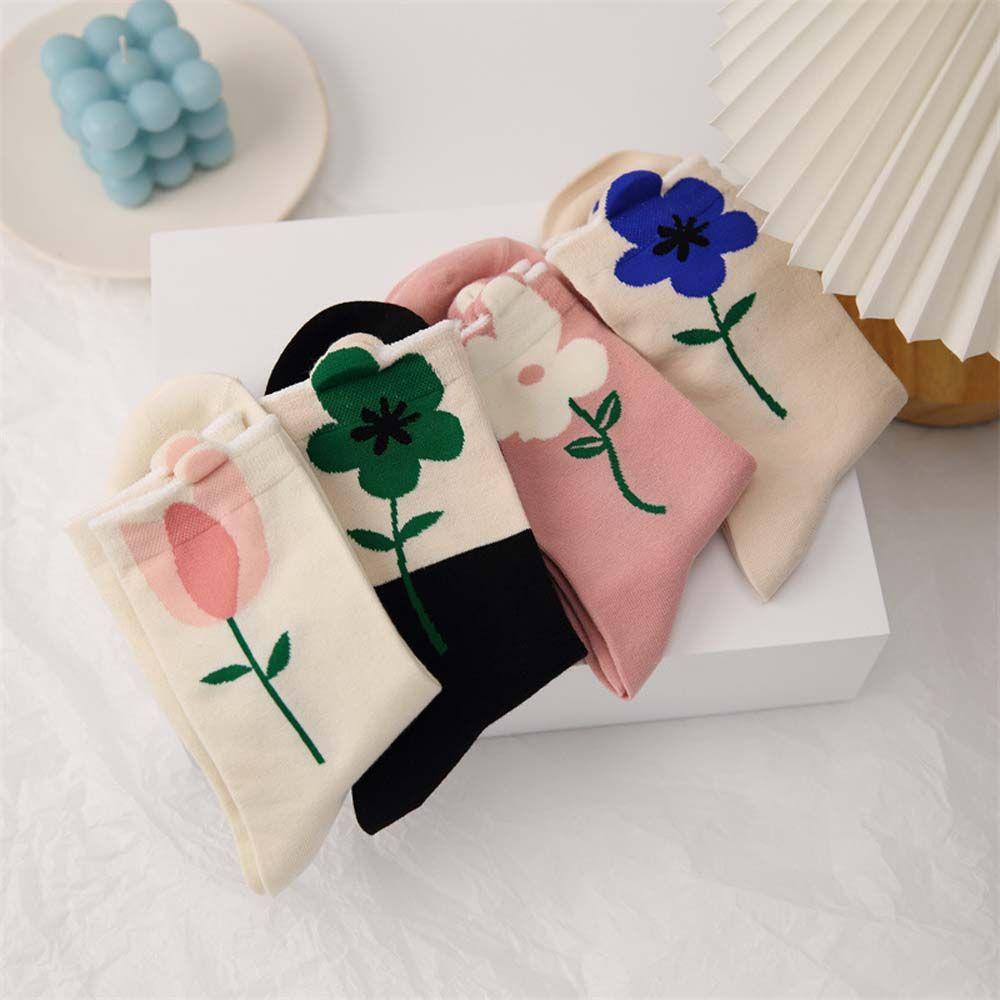 Vớ Cotton Thoáng Khí Họa Tiết Hoa Tulip Dễ Thương 1