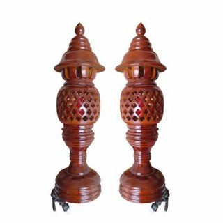 Cặp đèn thờ gỗ 34cm,đèn gỗ cho bàn cúng