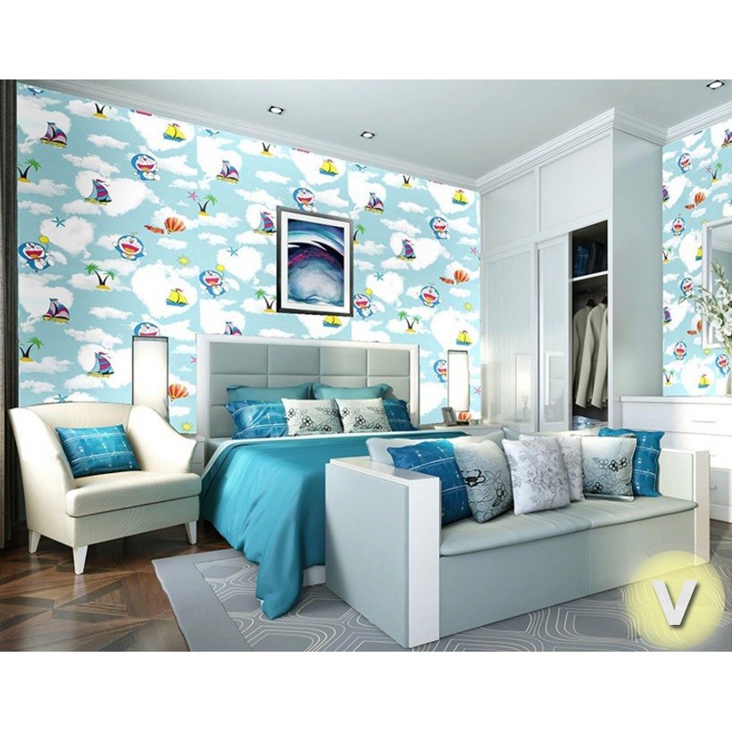 XẢ 10m Giấy dán tường Doremon bầu trời xanh có sẵn keo khổ rộng 45cm