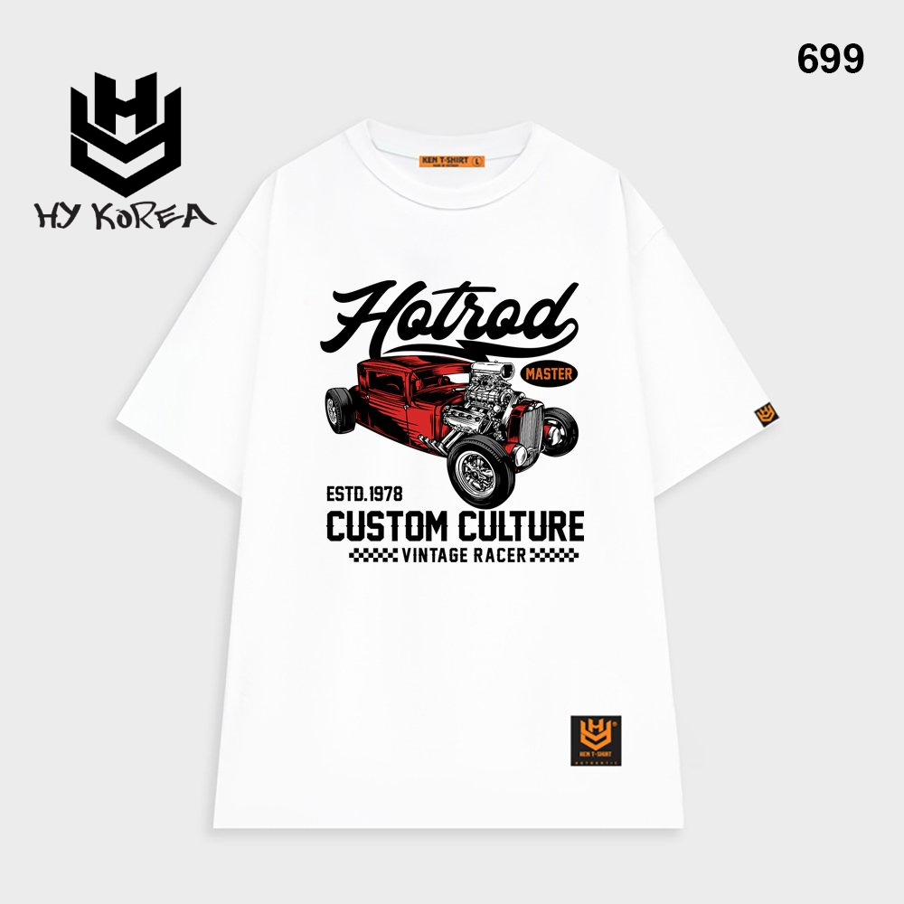 Áo thun tay lỡ unisex Nam Nữ form rộng Xe Hotrod 699 HY KOREA.