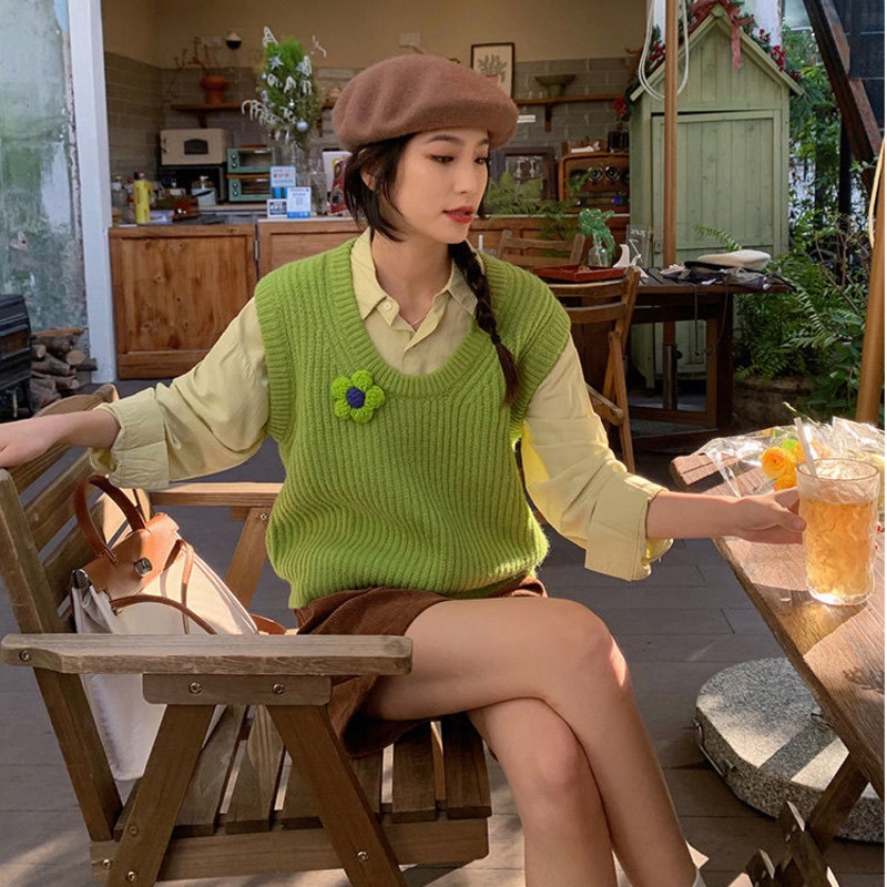 Áo Dệt Kim Sát Nách Dáng Rộng Giả Nhiều Lớp In Hoa Thời Trang Mùa Thu Cho Nữ