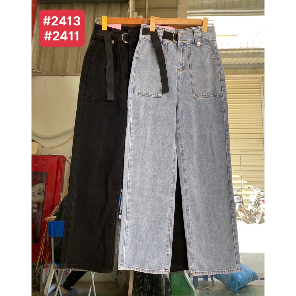 [SẴN/ VIDEO THẬT] Quần Jeans Nữ Ống Suông Rộng Lưng Cao Dây Thắt Lưng