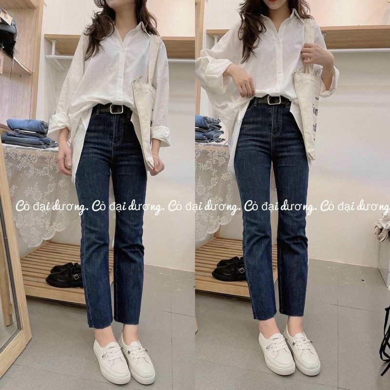 Quần Jeans bò ống đứng cạp cao🌸DAQUY20🌸quần JEANS ống đứng phong cách Hàn quốc cạp cao co zãn cực xinh | BigBuy360 - bigbuy360.vn