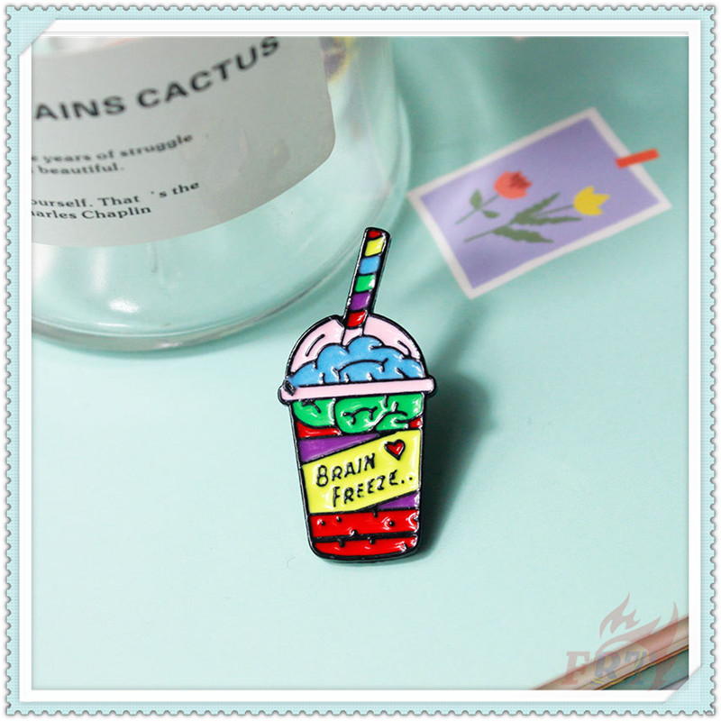 ★ Brain Freeze  - Ice Cream Drinking Brooches ★ 1Pc Rainbow Frappuccino Fashion Doodle Enamel Pins Backpack Button Badge Brooch