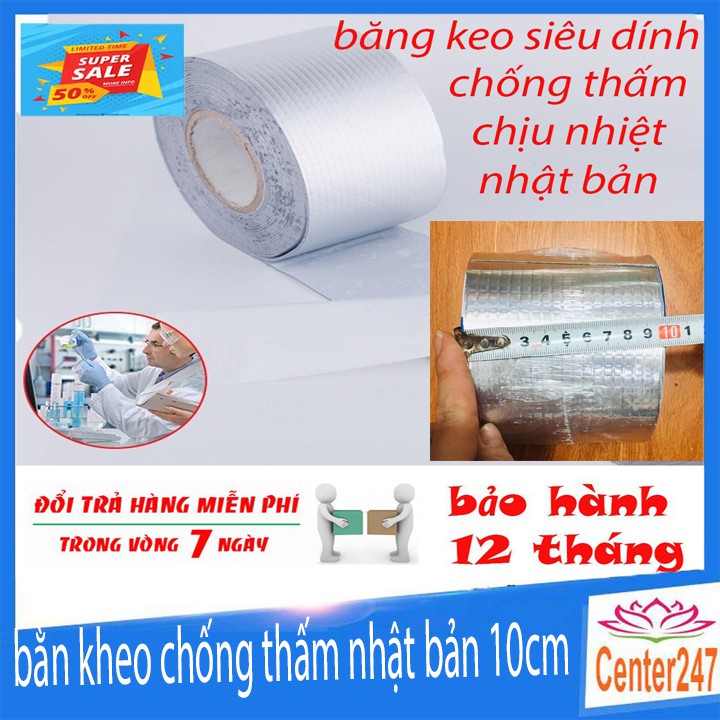 (Khổ to 10cm) Băng Keo Siêu Dính Đa Năng, Keo dán chống thấm,chống nhiệt cho tường, trần nhà, ống nước, bể nướccenter247