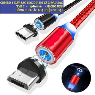 Hàng Chính Hãng GIÁ RẺ Dây Sạc Nam Châm Phát Sáng cáp sạc hút điện mạnh an toàn tiện lợi - cáp sạc 3 đầu nam châm