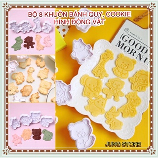 Bộ 8 khuôn nhấn làm bánh quy hình động vật, khuôn lò xo cắt bột tạo hình bánh cookie, fondant trang trí bánh kem M433