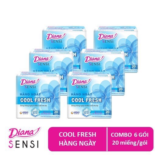 Bộ 6 gói Băng vệ sinh Diana hàng ngày Sensi Cool Fresh gói 20 miếng
