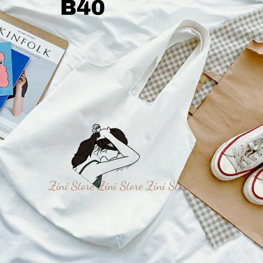 Túi tote in hình dể thương, túi vải canvas phong cách Hàn quốc Size A4 Zini store TVHQ-001