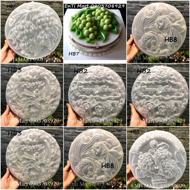 ( 8 mẫu ) khuôn rau câu size 25cm nhựa làm thạch bánh sinh nhật - Round Jelly mold 10"