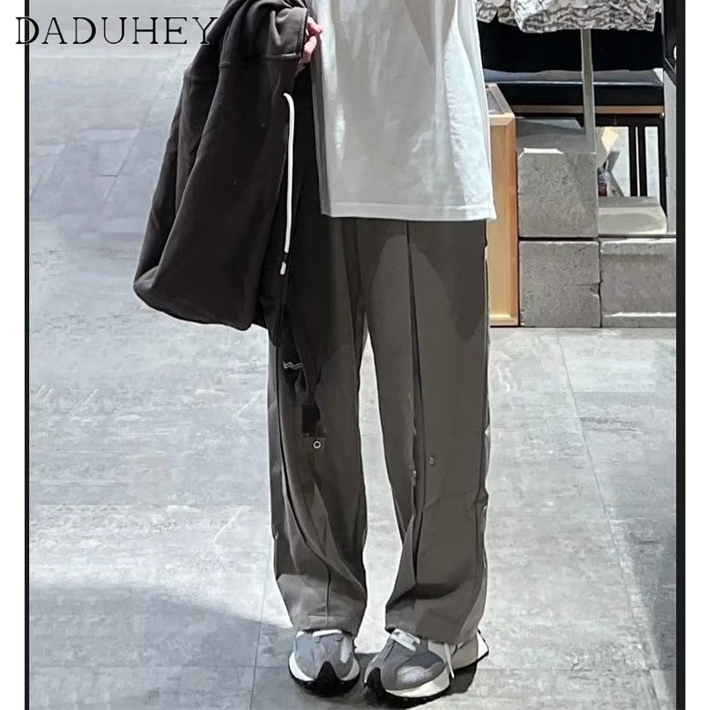 Quần dài màu xám nhiều nút dành cho nam nữ dễ dàng phối đồ thời trang mùa xuân