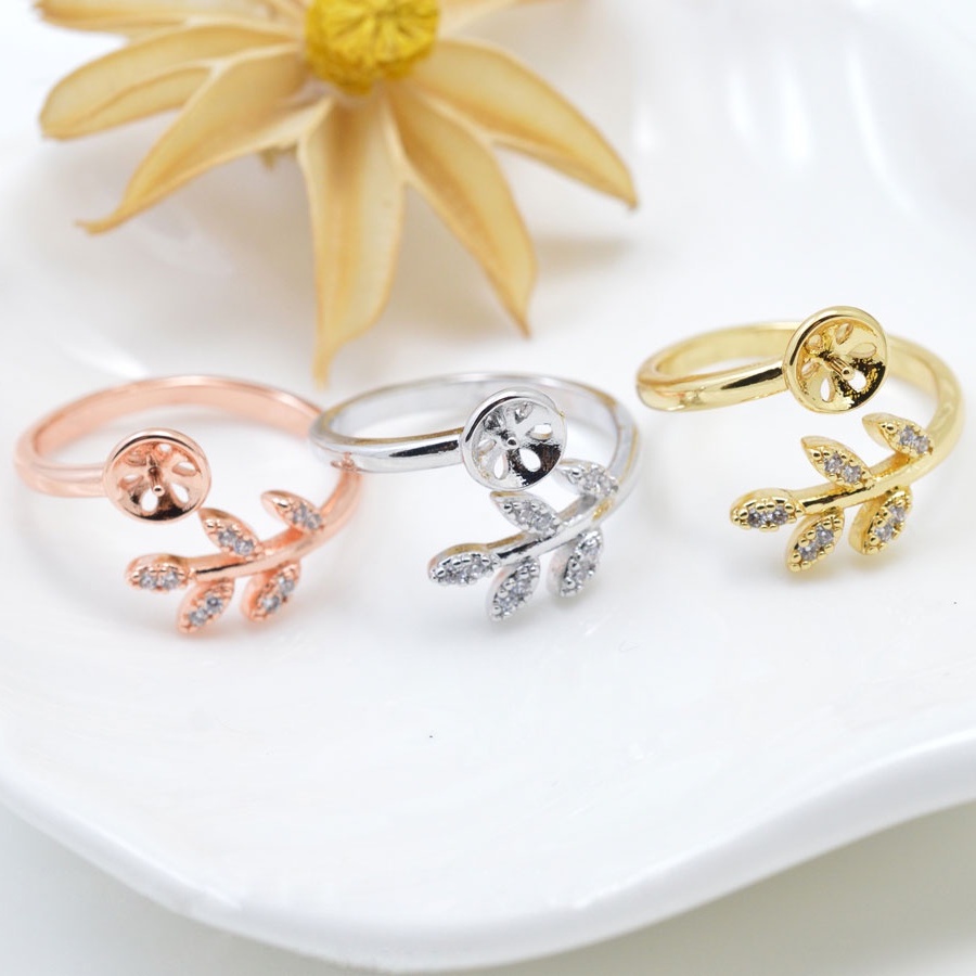 [N6B] Phụ kiện trang sức (DIY) - Khay nhẫn bạc trống vân trơn kiểu bông lúa nạm đá làm nhẫn đính ngọc