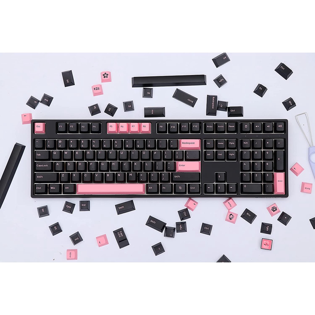 Bộ keycap PBT Akko nút gắn bàn phím cơ, in doubleshot phối màu Carbon, Neon, Psittacus phù hợp nhiều layout bàn phím