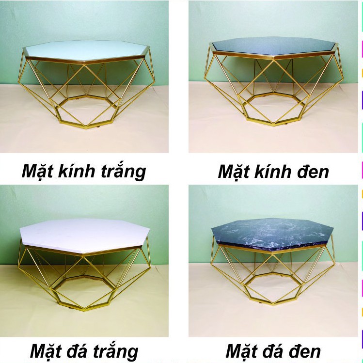 [💖GIẢM MẠNH CẬN TẾT- FREESHIP💖] Bàn trà sofa mặt đá hình kim cương khung sắt sơn tĩnh điện, kính cường lực dày 8mm