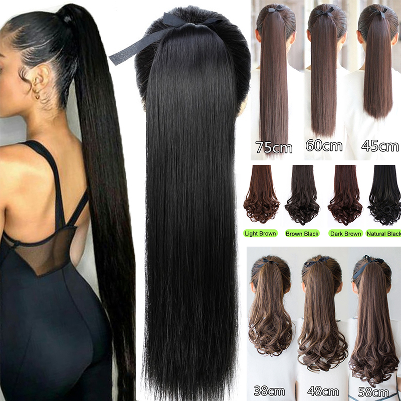 Tóc giả WIGSIN buộc đuôi ngựa kiểu thẳng/xoăn làm dày thời trang