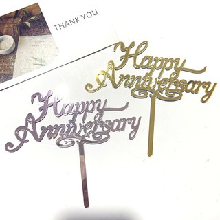 Set 4 que cắm Happy Aniversary vàng - bạc
