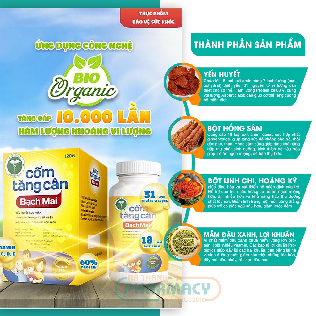 Cốm tăng cân bạch mai, men bạch mai - Phân phối chính hãng Dược Bạch Mai - Date mới nhất [COMBO]