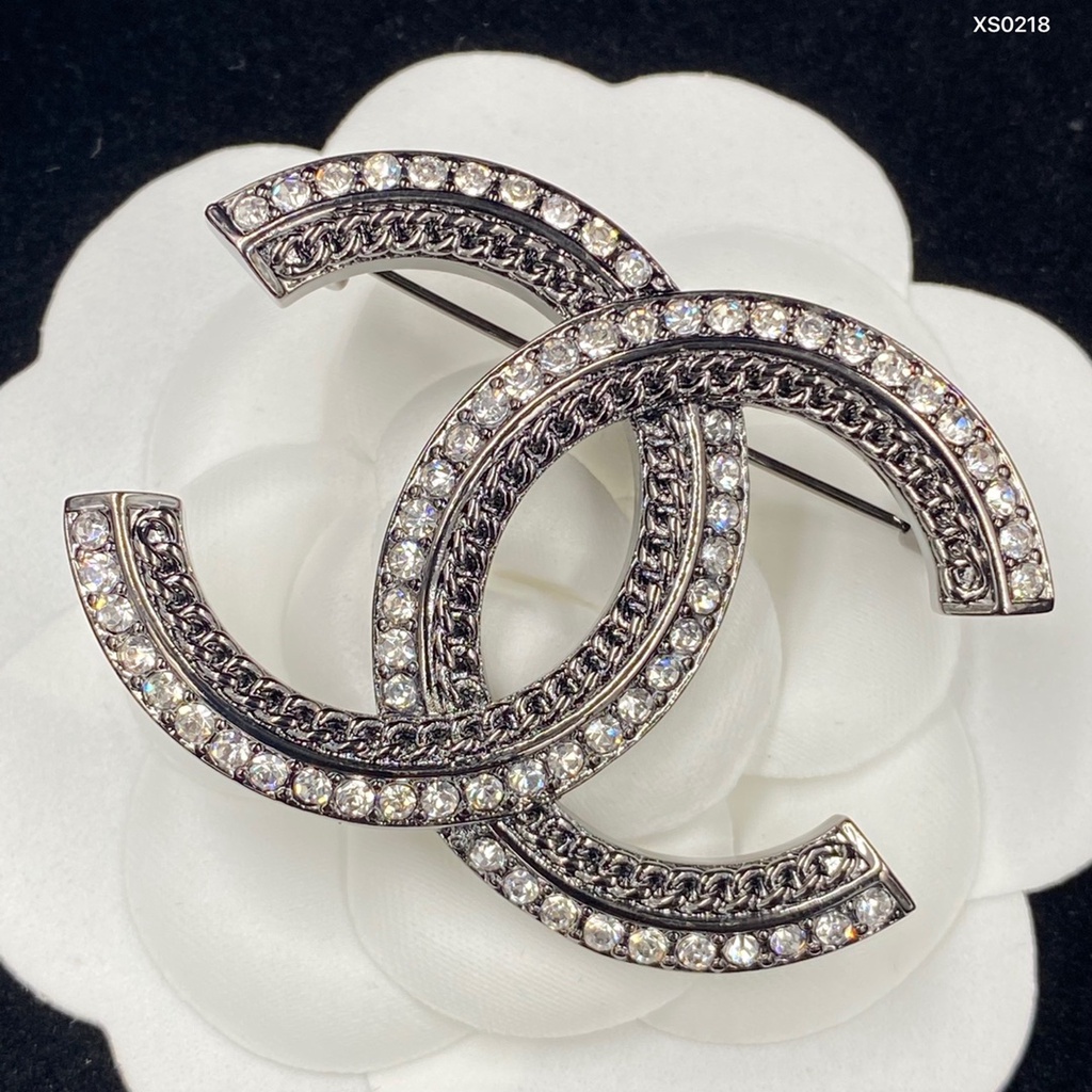 Trâm cài áo mạ bạc 925 hình chữ C đôi đính đá nhân tạo thời trang 2021