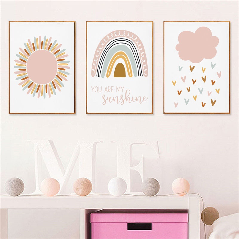 Tranh Vải Bạt Treo Tường In Hình Cầu Vồng / Mặt Trời / Cầu Vồng Phong Cách Bắc Âu Trang Trí Phòng Bé