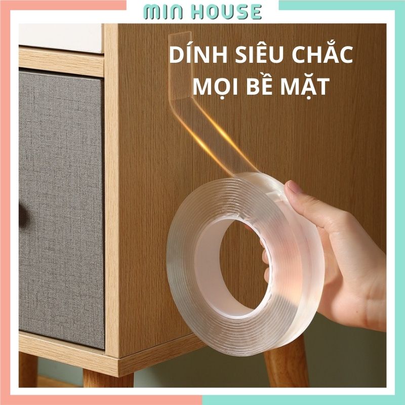 Băng dính Nano 2 mặt trong suốt cuộn 3M dán tốt nhiều bề mặt Min House