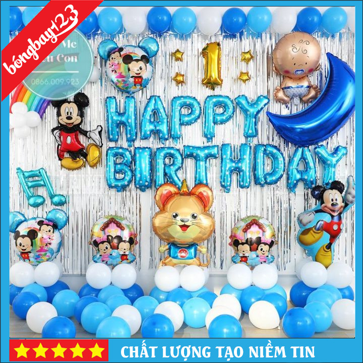 Combo Trang Trí Sinh Nhật Cho Bé Trai Tuổi Chuột Chuột, Set Mickey Trang Trí Tiệc Thôi Nôi [HOT SALE]