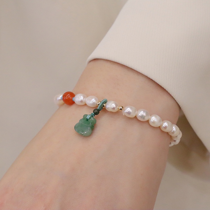 [Hàng Mới] Vòng Đeo Tay Đính Hạt Ngọc Trai Cầu May Mắn Cho Nữ