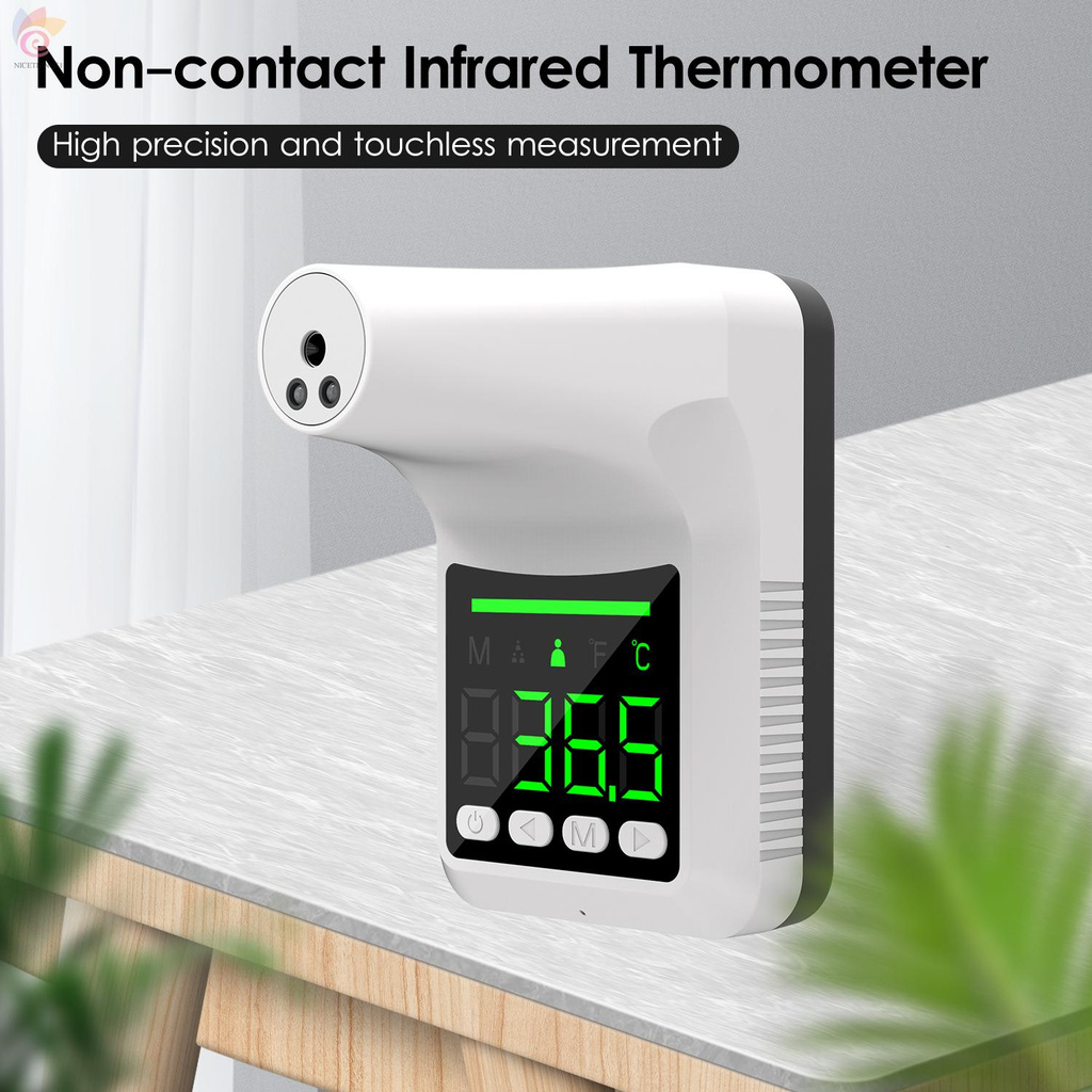 ET Non-contact Infrared Thermometer Wall-Mounted Automatic Body Temperature Scanner Touchless Forehead Thermometer Digital Temperature Reader Meter with Fever Alarm Voice Alert