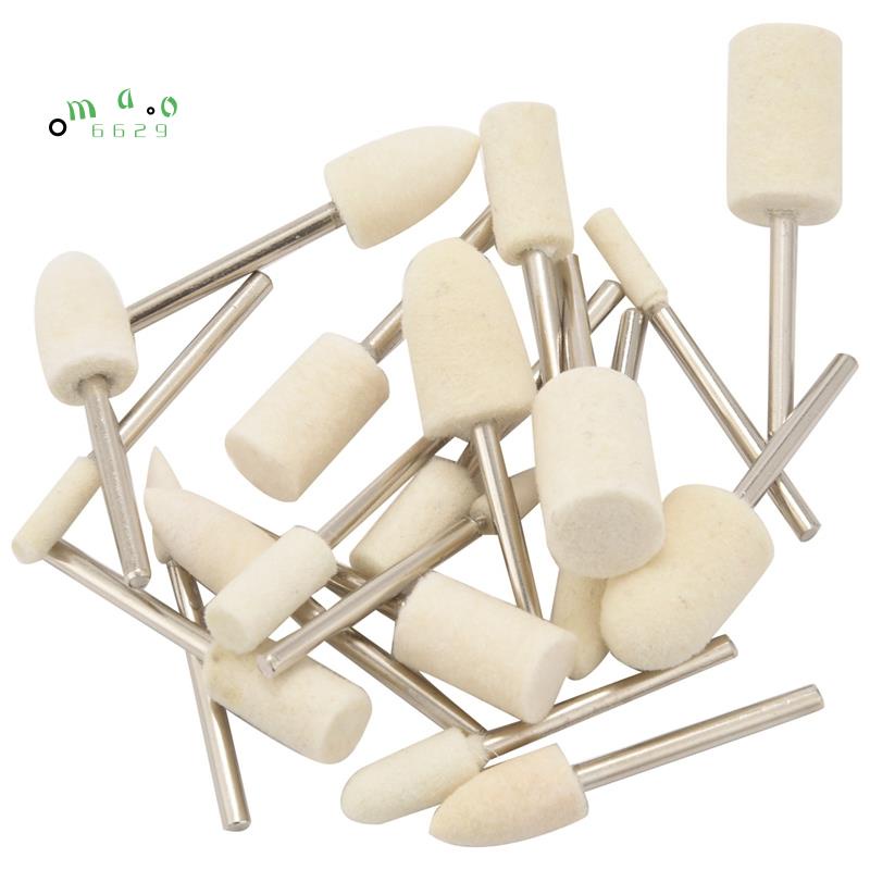 Set 20 đĩa đầu mài đánh bóng gắn trục tâm 1/8 inch bằng nỉ lông cừu dạng xoay cho trang sức đồng hồ
