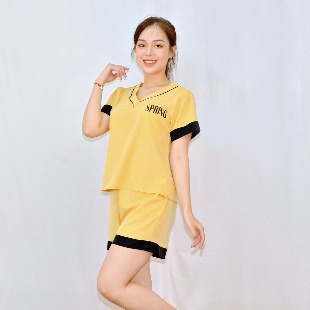 Bộ đồ bộ CỔ TIM MÀU VÀNG  PHA ĐEN CỰC XINH  vải  lụa cao cấp -  Thoải Mái Nhẹ Nhàng