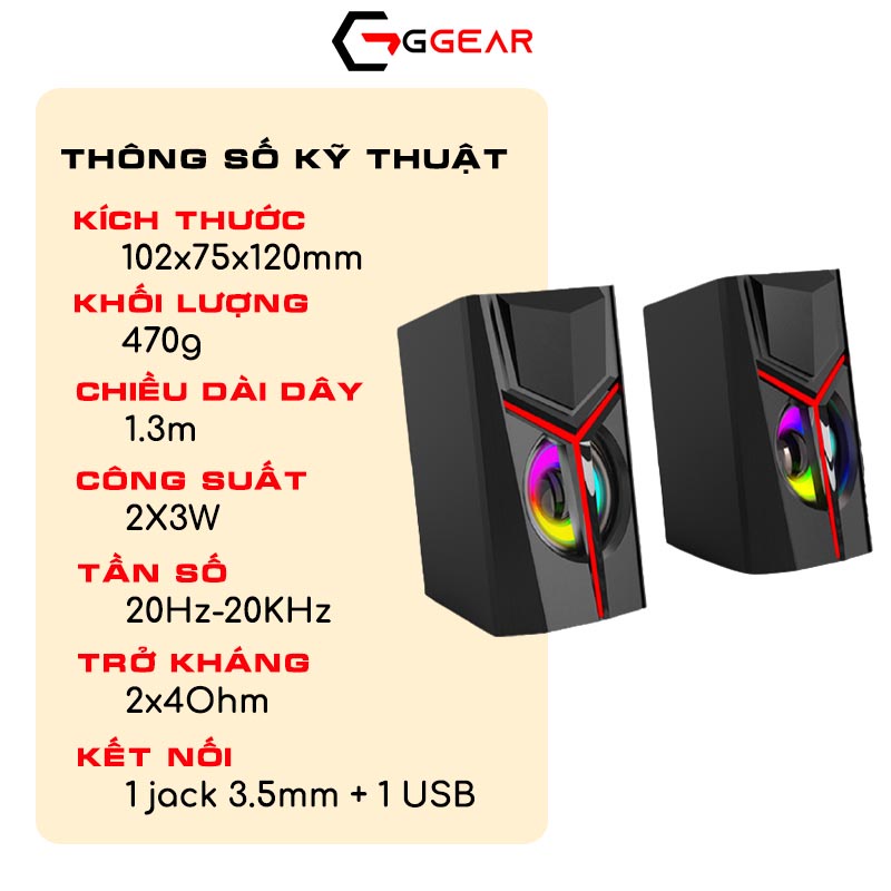 Loa máy tính gaming LED Ggear Bonks DX19 loa vi tính mini để bàn led siêu bass cho laptop pc điện thoại smartphone tv