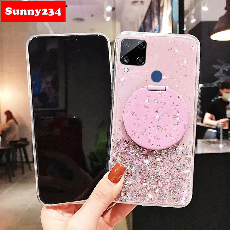 Ốp Điện Thoại Màu Trong Suốt Gắn Gương Làm Giá Đỡ Thời Trang Cho Realme C11 C15