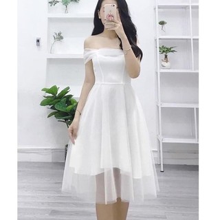 Đầm nữ dự tiệc trễn vai dáng xòe