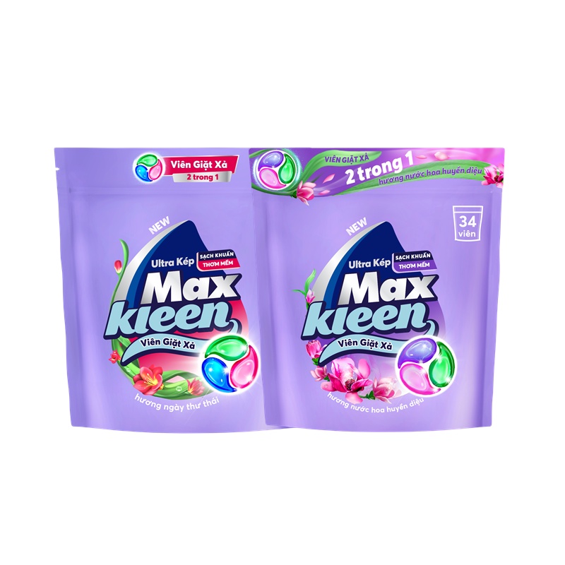 Combo 2 Túi Viên Giặt Xả MaxKleen Hương Ngày Thư Thái + Nước Hoa Huyền Diệu (34 viên/túi)