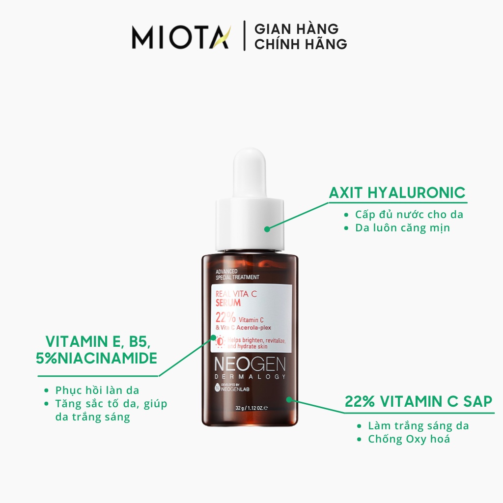 Siêu Tinh Chất Mờ Thâm Dưỡng Trắng Vitamin C SAP Neogen Dermalogy Real Vita C Serum 32g