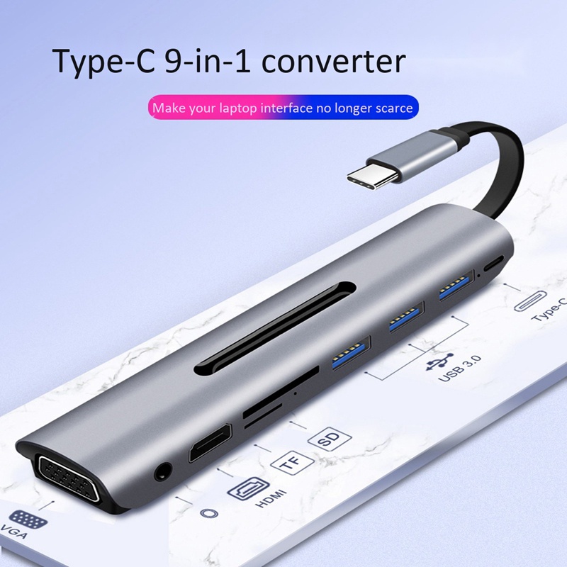 9 in 1 USB Type C Hub Multiport Adapter USB3.1 to HDMI/VGA USB C Hub