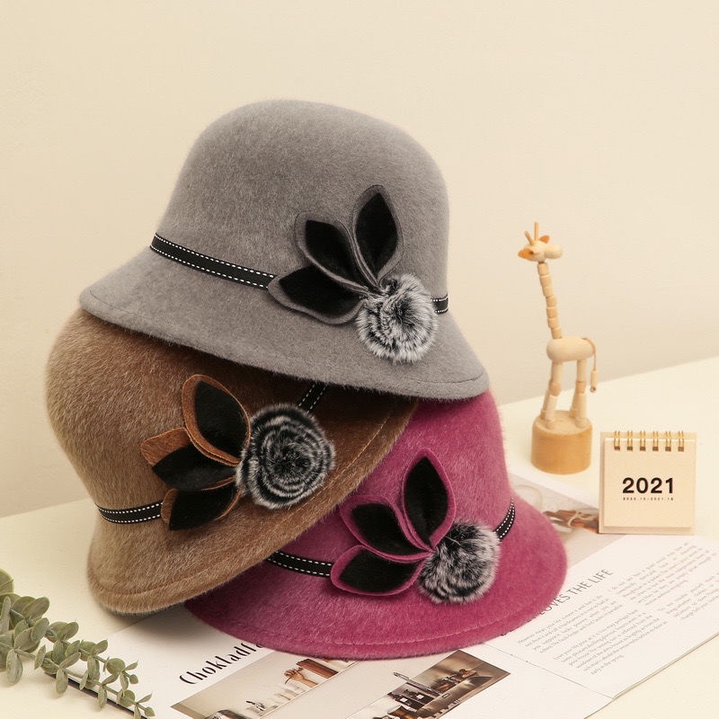 Mũ Nồi Vải Len Dày Dặn in Họa Tiết Thời Trang Thu Đông Dành Cho Phụ Nữ Trung Niên 6050