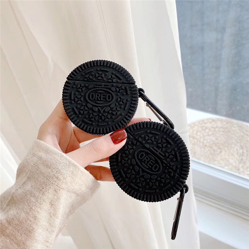 Vỏ Bảo Vệ Hộp Sạc Tai Nghe Airpods3 Airpods 1 2 3 Pro i12 i13 Inpods 12 i10 i11 i9s Bằng Silicon Mềm Chống Sốc Hình Bánh Quy Đen Dễ Thương