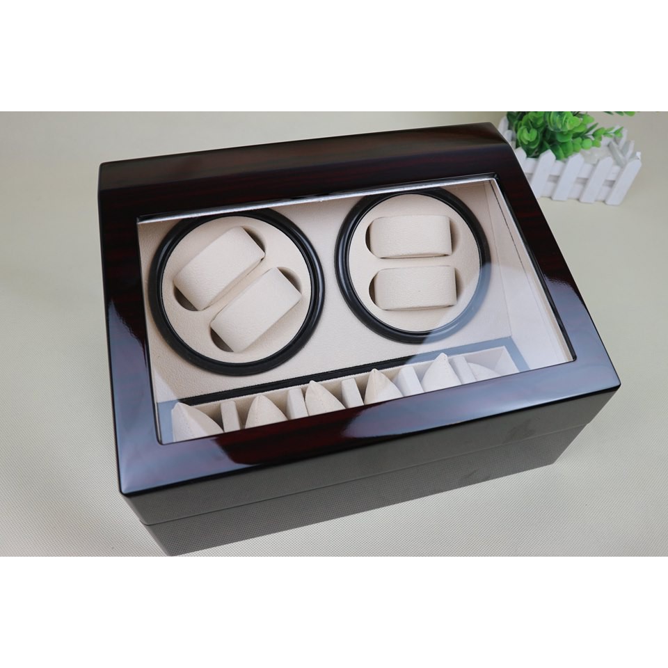 Hộp Đựng Đồng Hồ Cơ 4 ổ xoay + 6 ngăn trưng bày gỗ