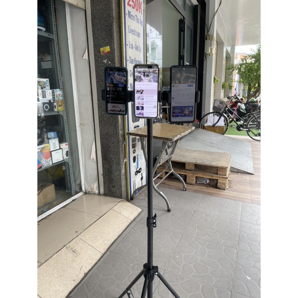 Bộ kẹp điện thoại đa năng cho đèn livestream  kèm chân cao 2m1 bán hàng onl facebook tiktok