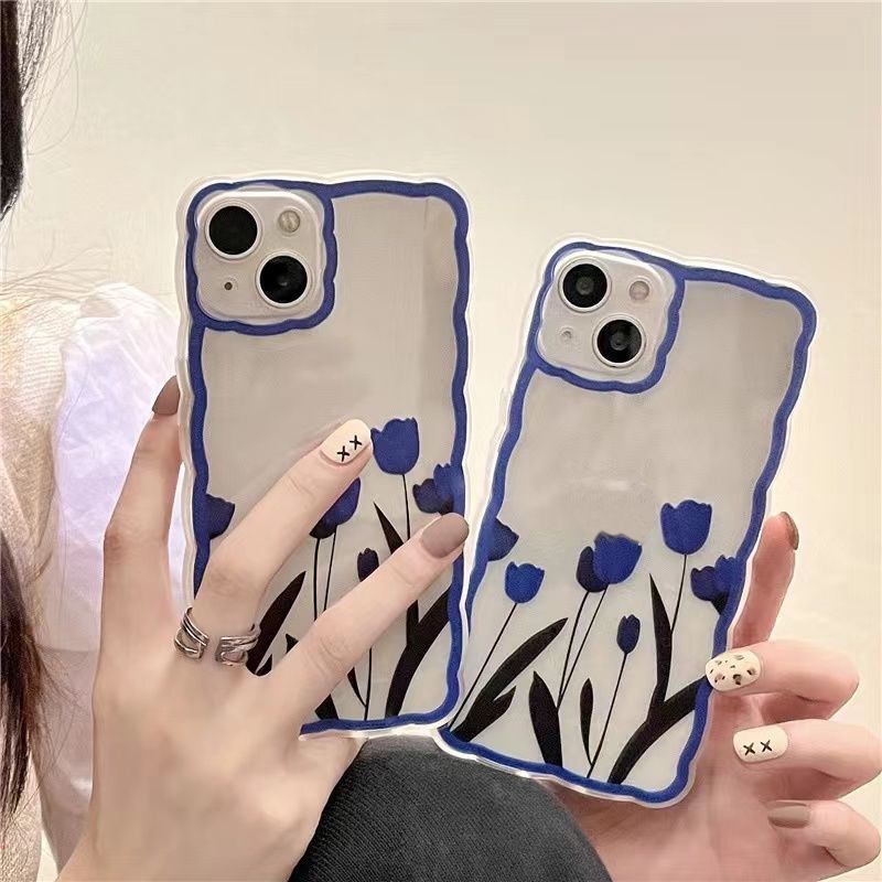 Ốp Điện Thoại Mềm Hình Hoa Tulip Xanh Dương Cho Iphone 11 12 13 Pro MAX X XR XS MAX 6 7 8 Plus