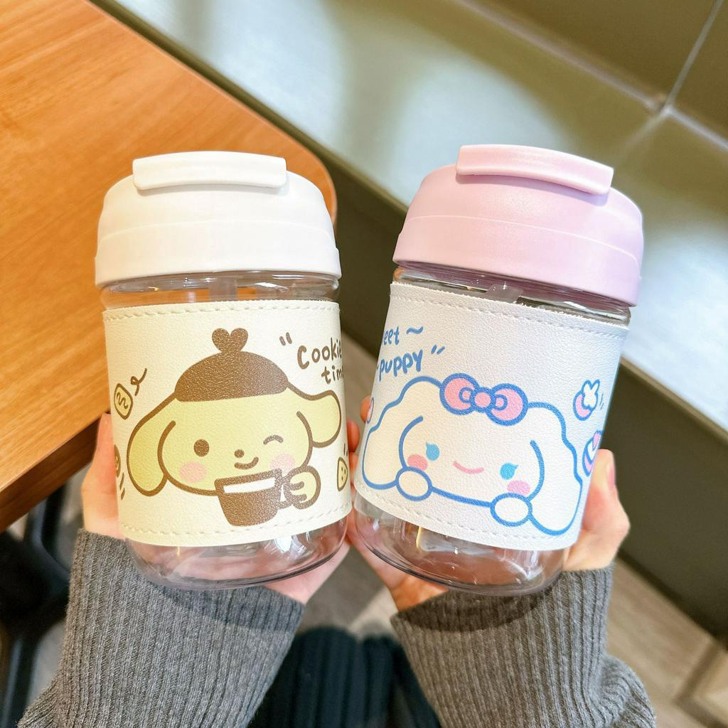 Bình Nước Thủy Tinh 400-500ML Hình Gấu Dâu Tây Dễ Thương