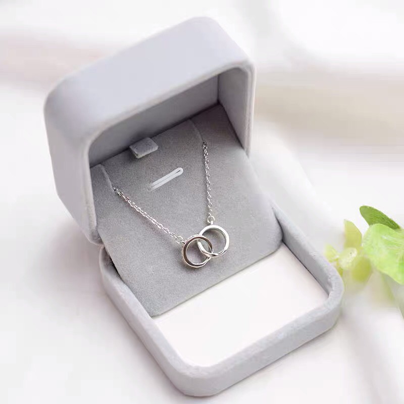 Vòng cổ nữ, dây chuyền bạc nhẫn đôi đính ngọc sang chảnh bạc 925 cao cấp VC02