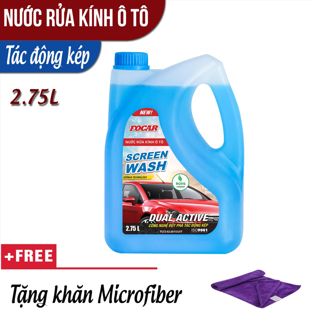 Nước rửa kính ô tô Focar 2.75L + Tặng Khăn lau kính ô tô chuyên dụng