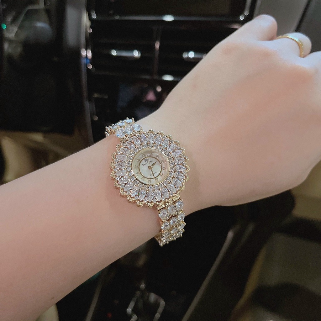 Đồng hồ nữ chính hãng Royal Crown 6804 dây thép đính đá cao cấp, chống nước, đeo tay đẹp, sang chảnh